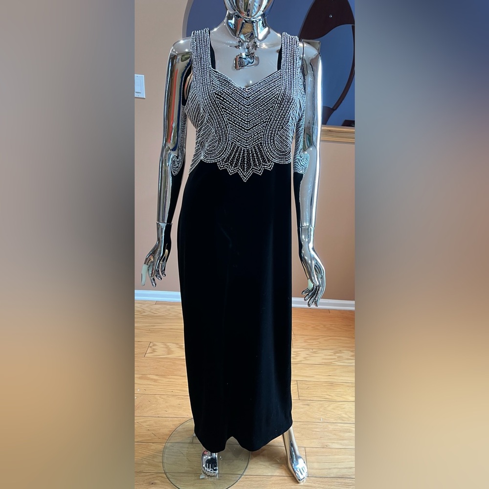 Elegant Black Beaded  velvet Dress